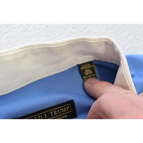 Donald Trump Dress Shirt Regular Fit Blue French Cuff Mens Size 16.5 34/35 Large - Picture 11 of 12
